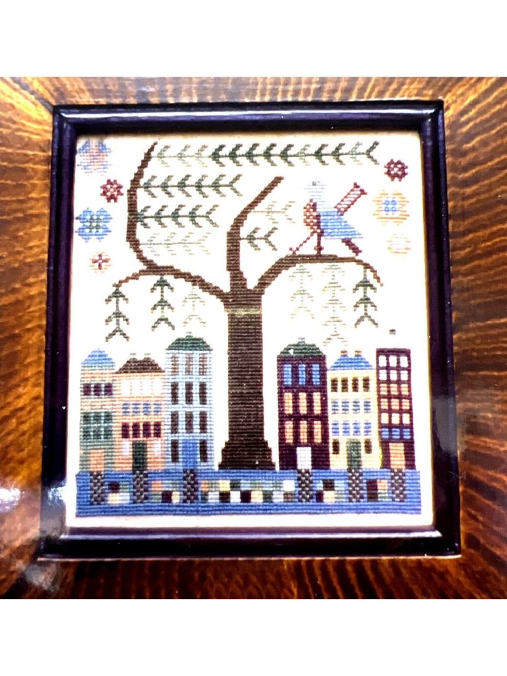 RARE Barrick Samplers Westwinds Cross-Stitch Pattern Urban Scene With Tree & Bir